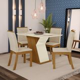 Conjunto Sala De Jantar Tampo Mdf Com Vidro Canto Reto 120 Cm 04 Cadeiras Kesha Casa 812