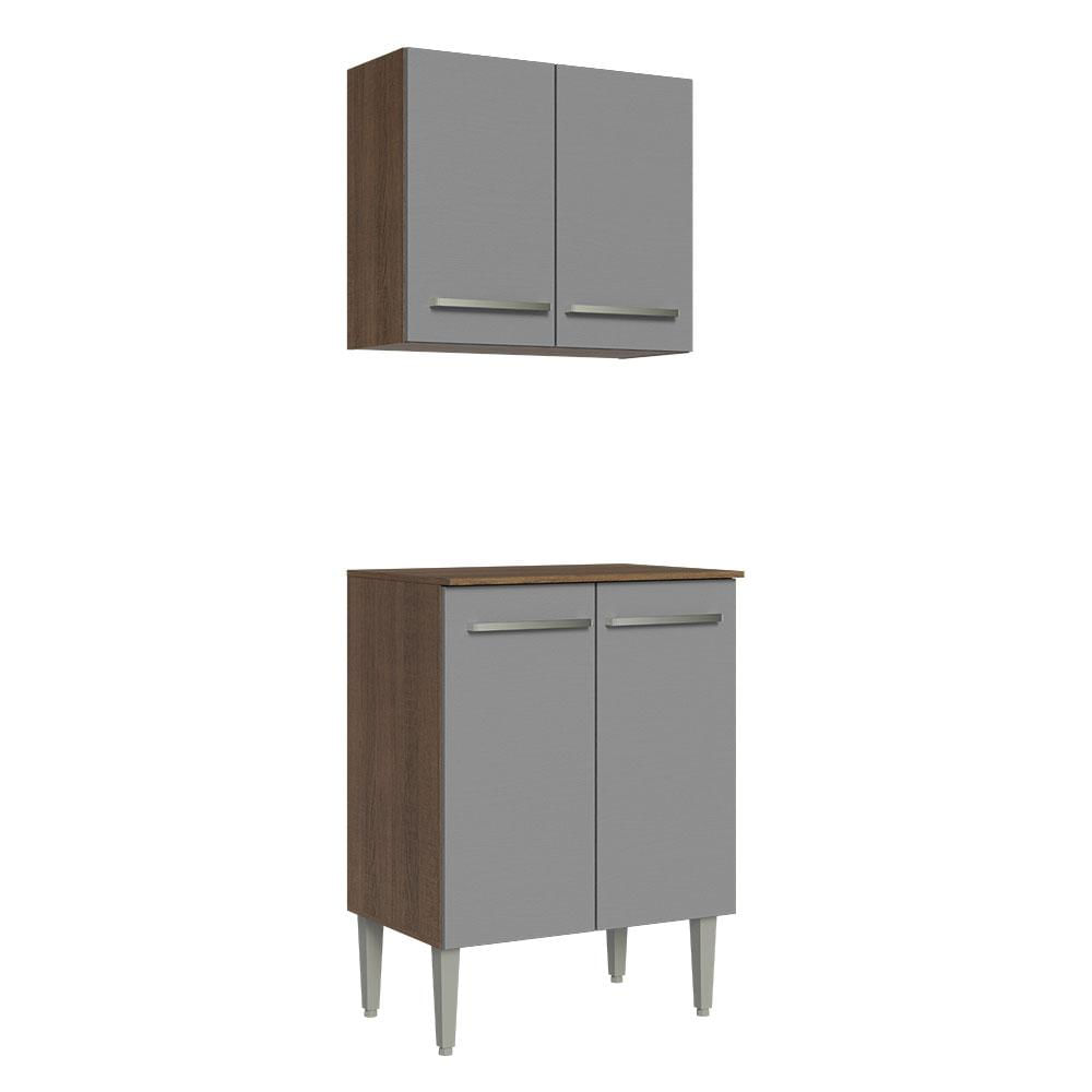 Kit Com Armário Aéreo E Balcão 64cm Rustic/cinza Emilly Madesa