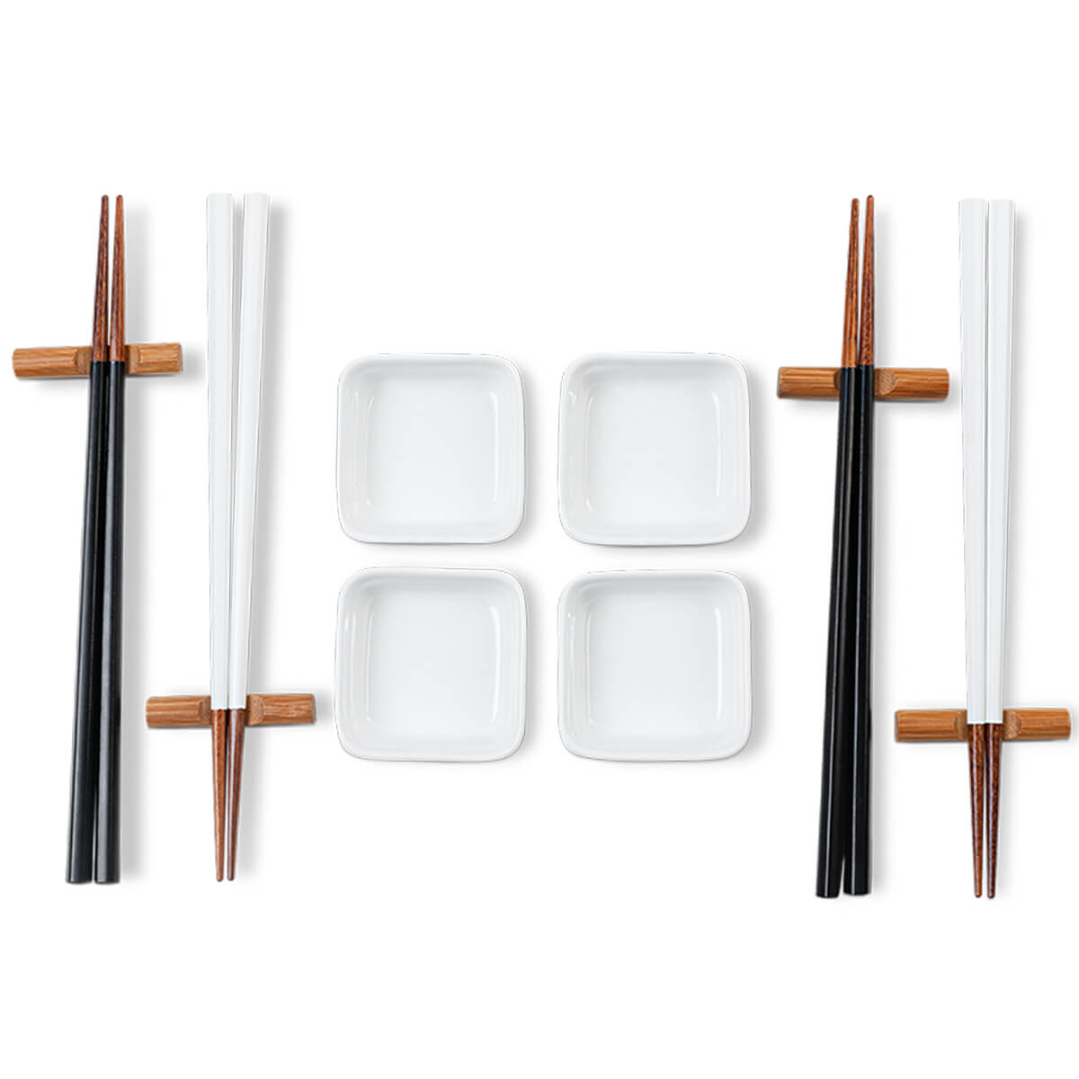 Kit Sushi 4 Pessoas 12 Pçs Hashi Japonês Madeira Molheiras Cerâmica E