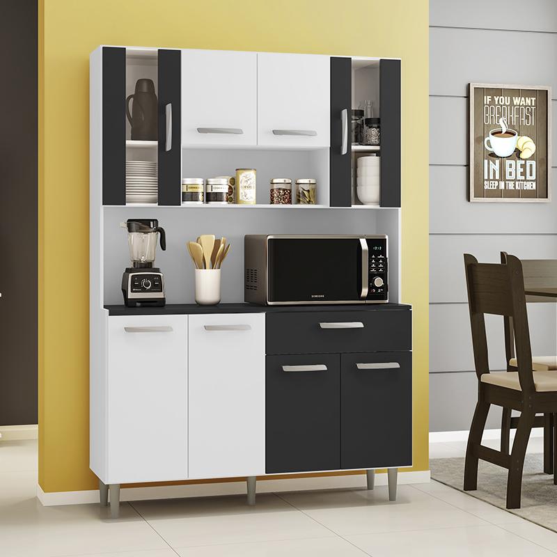 Armario Cozinha 8 Portas E 1 Gaveta Gabi Branco/preto