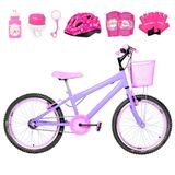 Bicicleta Infantil Aro 20 Aero + Kit Proteção Lilás E Rosa