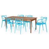 Conjunto Mesa De Jantar Retangular Em Madeira Maciça 186cm Com 6 Cadeiras Allegra - Azul