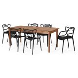 Conjunto Mesa De Jantar Retangular Em Madeira Maciça 186cm Com 6 Cadeiras Allegra - Preto