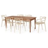 Conjunto Mesa De Jantar Retangular Em Madeira Maciça 186cm Com 6 Cadeiras Allegra - Nude