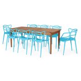 Conjunto Mesa De Jantar Retangular Em Madeira Maciça 186cm Com 8 Cadeiras Allegra - Azul