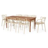 Conjunto Mesa De Jantar Retangular Em Madeira Maciça 186cm Com 8 Cadeiras Allegra - Nude