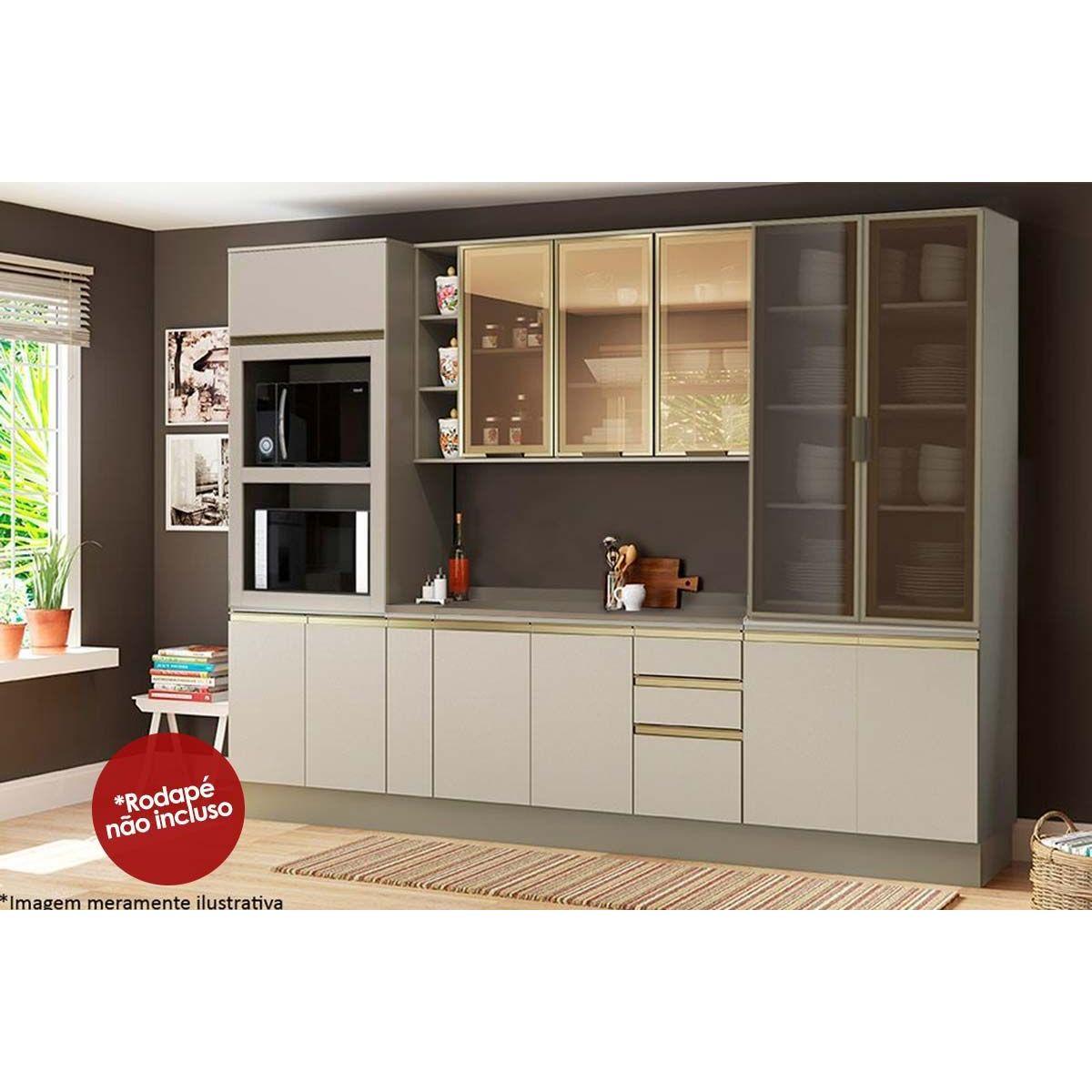 Cozinha Modulada Completa Connect 8 Pecas 1 Armario 2 Balcoes 2 Paneleiros 3 Complementos C8p06 Duna Cristal Henn