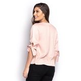 Blusa Feminina Lisa Decote V Laço Manga Três Quartos Casual