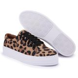 Tênis Flatform Feminino Cadarço Animal Print Conforto Leve