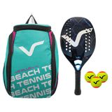 Kit Com Raquete Beach Tennis Evolution Kevlar Carbon, 3 Bolas E 1 Mochila De Transporte Vg Plus