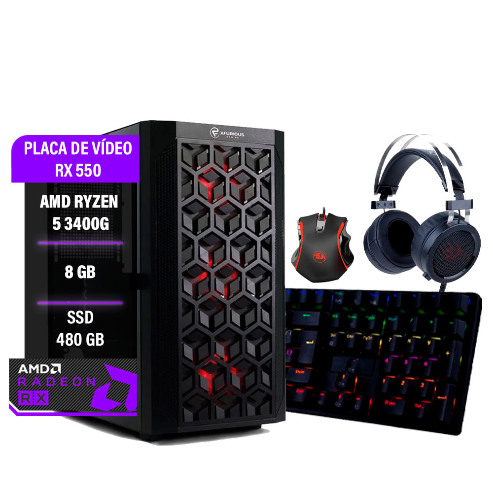 PC Gamer Nível 15 Completo Monitor + Kit Gamer + AMD Ryzen 4650g