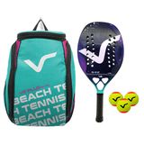 Kit Com Raquete Beach Tennis Shine 12k Carbon, 3 Bolas E 1 Mochila De Transporte Rosa Vg Plus