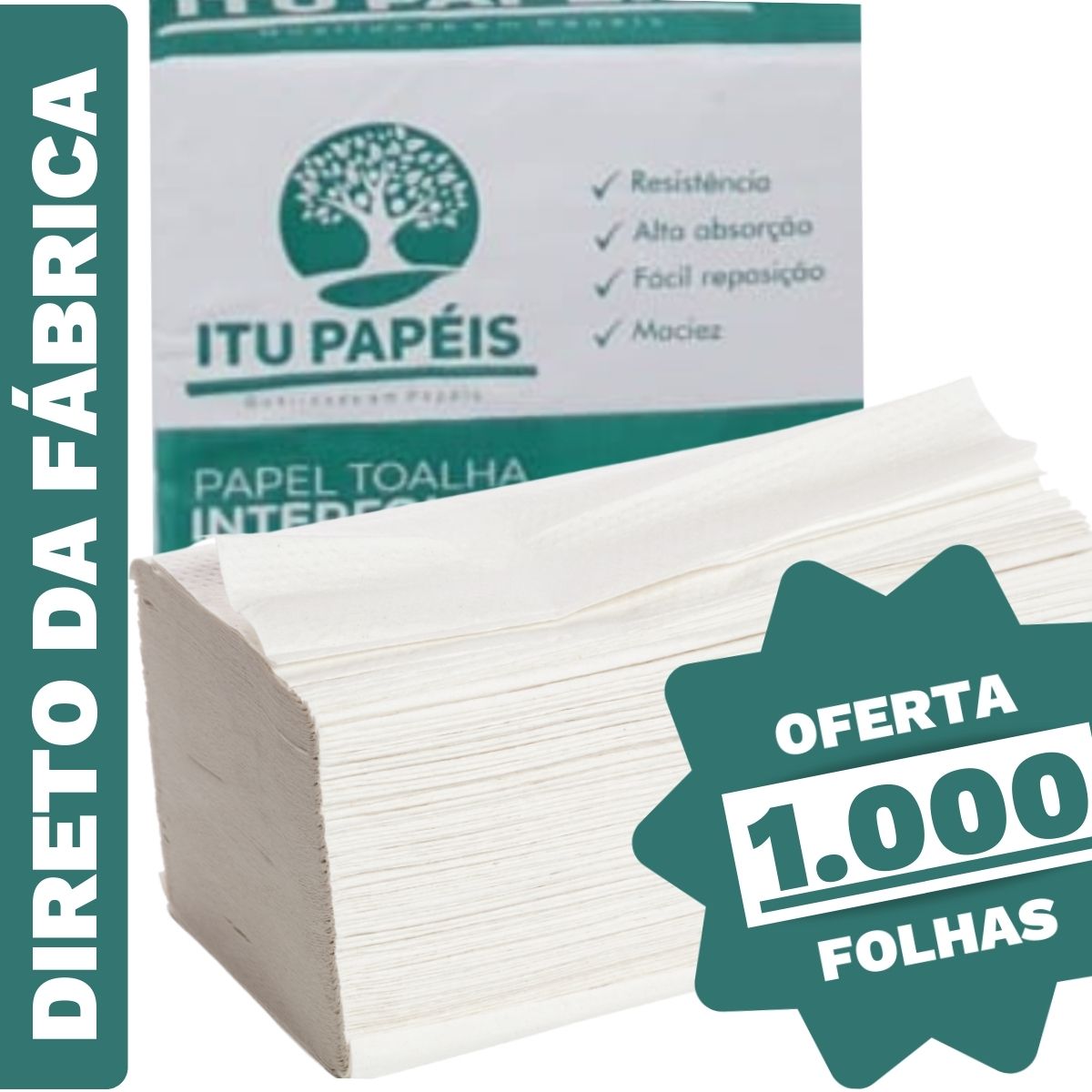 Papel Toalha Para Secar As Mãos Branco Banheiro 1000 Unid. Direto Da Fábrica