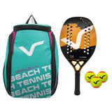 Kit Com Raquete Beach Tennis Classic Full Carbon Laranja, 3 Bolas E 1 Mochila De Transporte Rosa Vg Plus