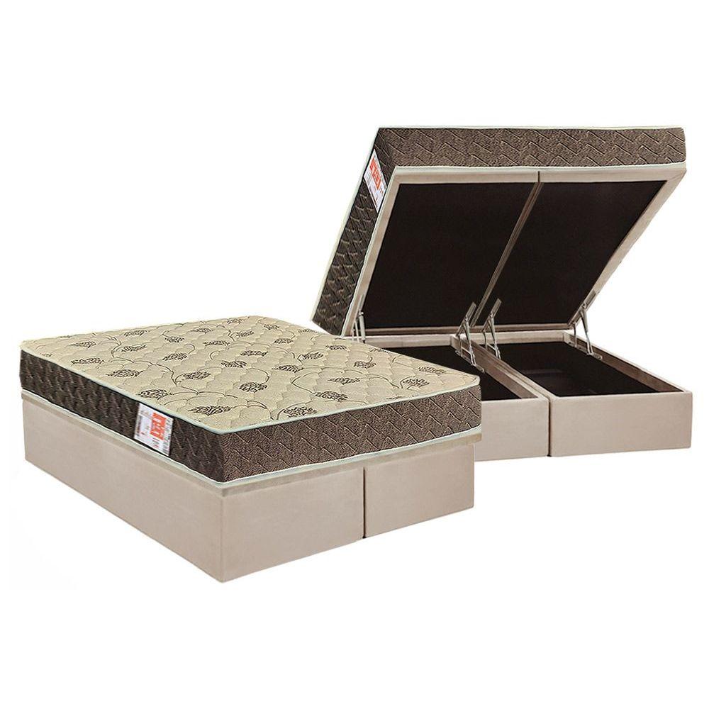 Cama Box Bau Queen Colchao Espuma Orthoflex D33 Comfortpedic Line Base Crc Suede Clean 158x198