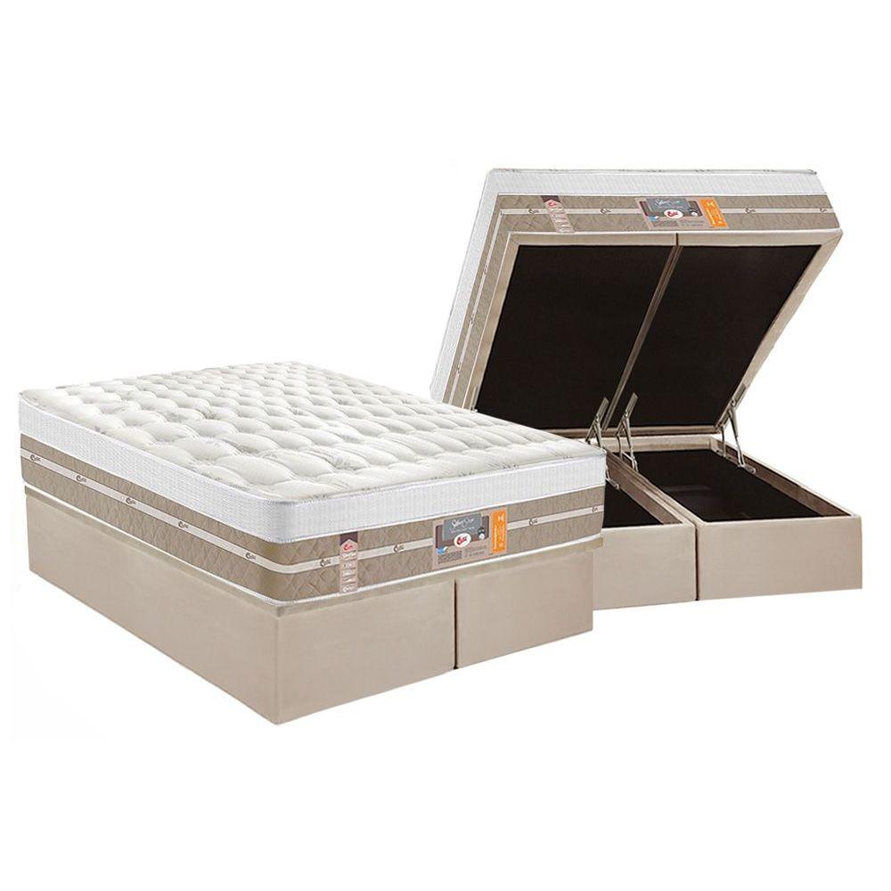 Cama Box Bau Queen Colchao Molas Castor Pocket Silver Star Air Max Base Crc Suede Clean 158x198