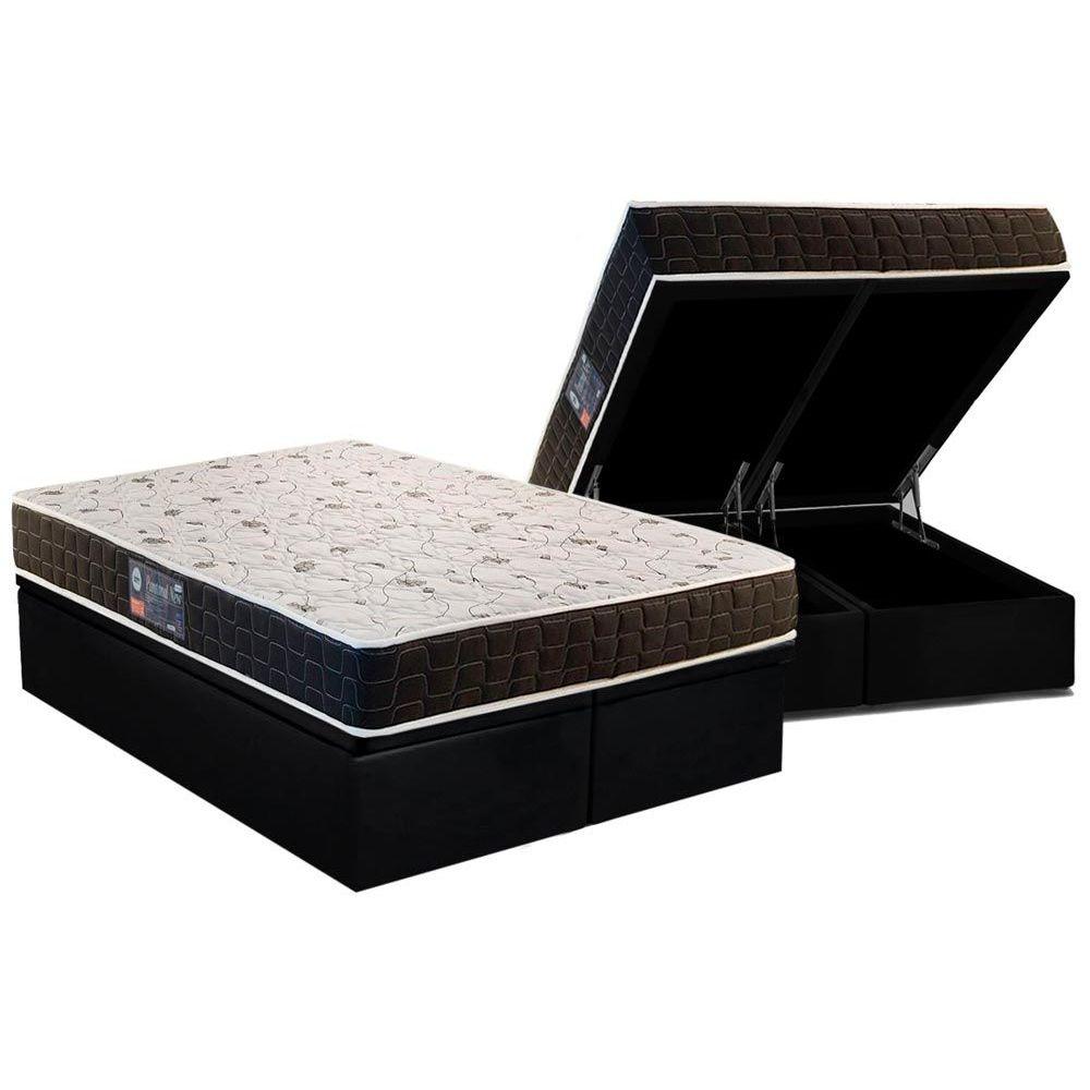 Cama Box Bau Queen Colchao Ortopedico Anjos D28 Ag65 Pantanal Base Crc Suede Black 158x198