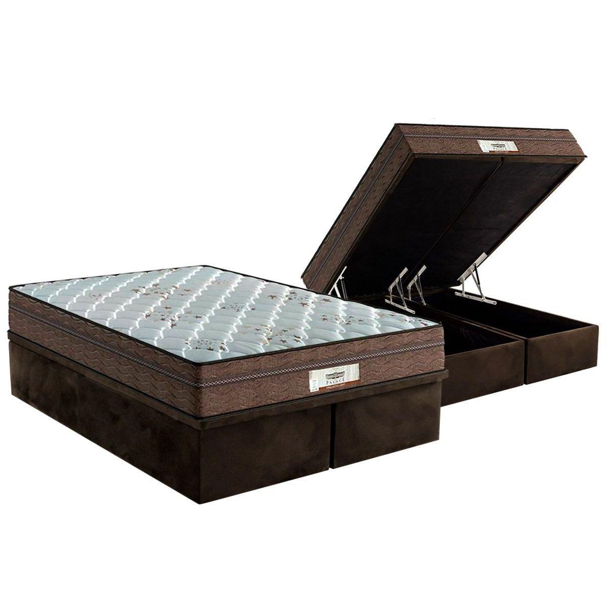 Cama Box Bau Queen Colchao Molas Probel Masterpocket Ensacadas Prodormir Pallace Base Crc Suede Brown 158x198