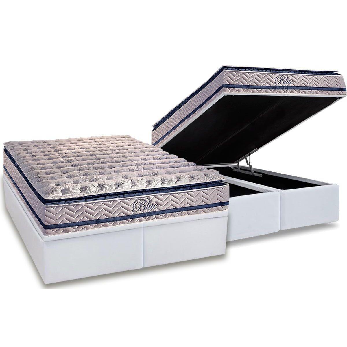 Cama Box Bau King Colchao Molas Ensacadas Paropas Masterpocket Blue Base Crc Courano White 193x203