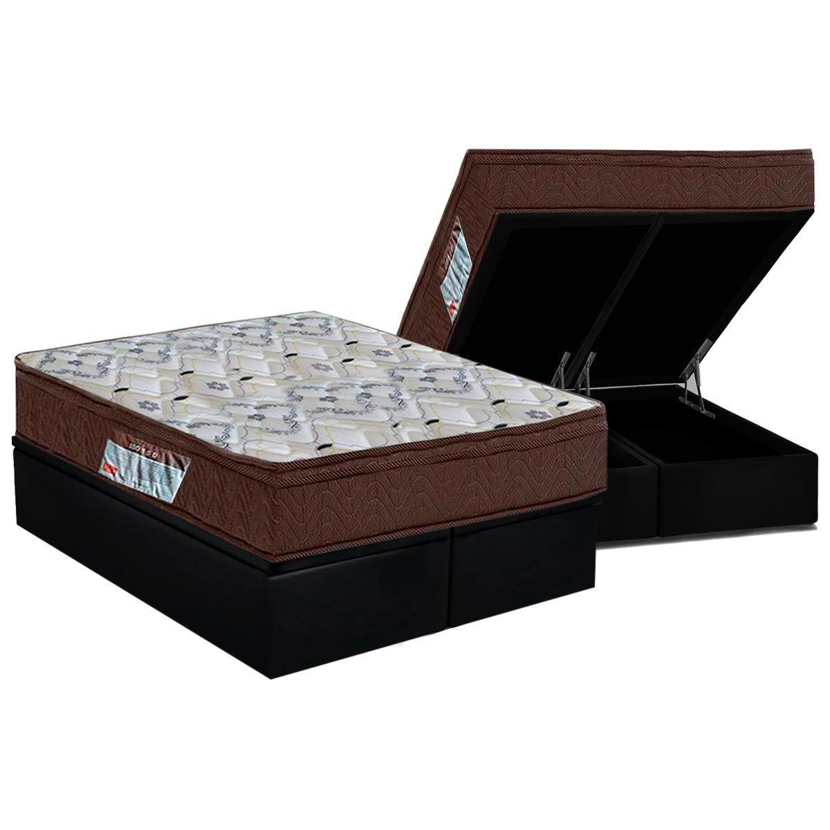 Cama Box Bau Queen Colchao Ortopedico Ortobom D45 Ep Iso 150 Mega Firme Base Crc Suede Black 158x198