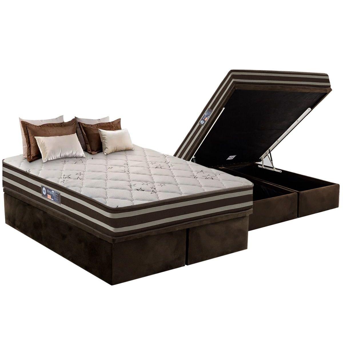 Cama Box Bau Queen Colchao Espuma Anjos D28 Ag65 Ortoline Star Base Crc Suede Brown 158x198