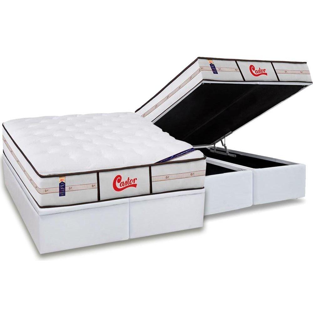 Cama Box Bau King Colchao Molas Ensacadas Castor Pocket Gold Star Classic Vitagel Base Crc Courano White 193x203