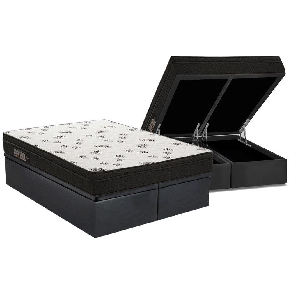 Cama Box Bau King Colchao Espuma Ortobom D45 Light Saude Ortopillow Base Crc Suede Gray 186x198