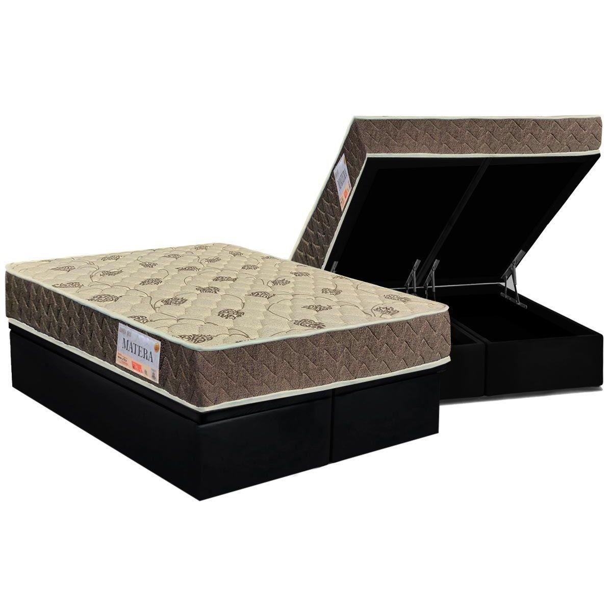 Cama Box Bau King Colchao Espuma Orthoflex D33 Ep Matera Base Crc Suede Black 193x203