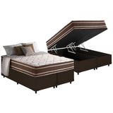 Cama Box Bau Queen Colchao Molas Masterpocket Ensacadas Anjos Duo Sono Base Linhao Brown 158x198