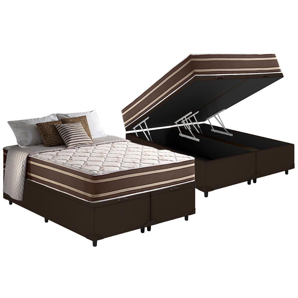 Cama Box Bau Queen Colchao Molas Masterpocket Ensacadas Anjos Duo Sono Base Linhao Brown 158x198