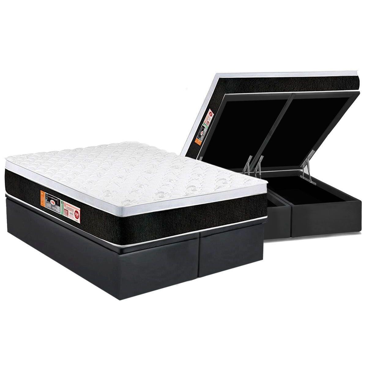 Cama Box Bau King Colchao Espuma Castor D45 Black E White Air Euro Pillow Base Crc Suede Gray 193x203