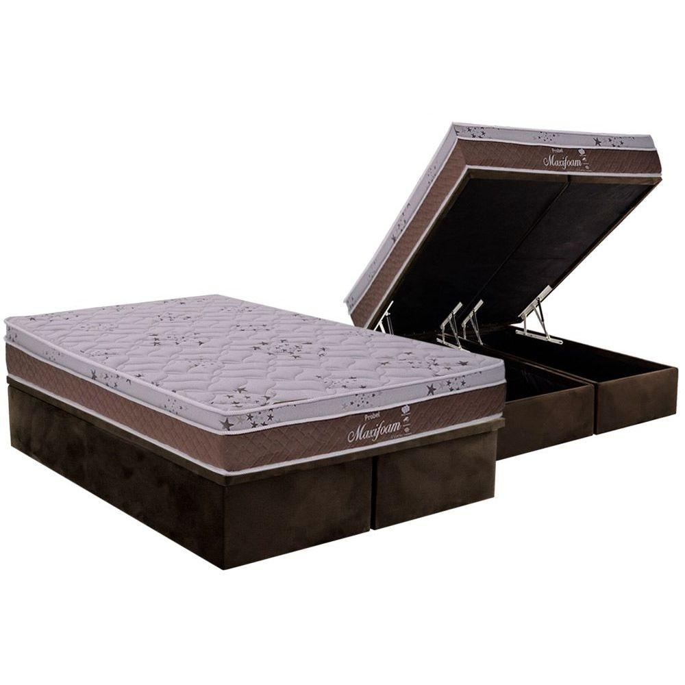 Cama Box Bau Queen Colchao Molas Masterpocket Ensacadas Probel Maxifoam Base Crc Suede Brown 158x198