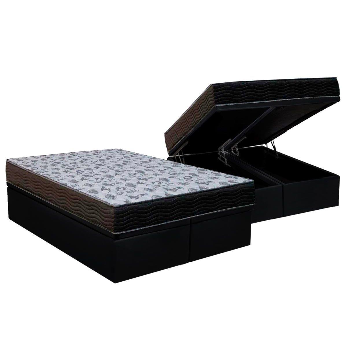 Cama Box Bau Queen Colchao Espuma D33 Ortobom Ep Iso 100 Ultra Firme Base Crc Courano Black 158x198