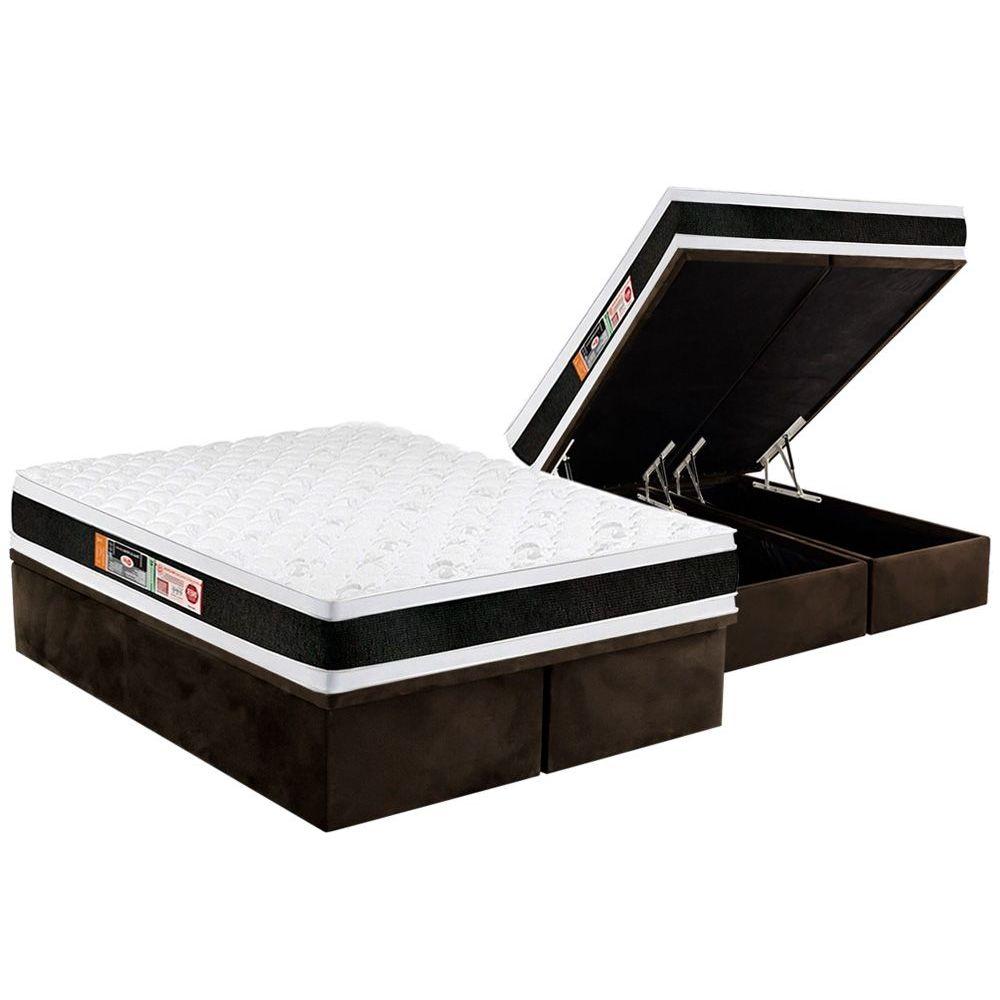 Cama Box Bau King Colchao Espuma D45 Castor Black E White Air Double Face Base Crc Suede Brown 193x203