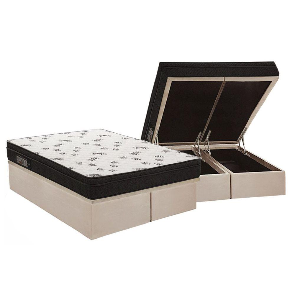 Cama Box Bau Queen Colchao Espuma Ortobom D45 Ligh Saude Ortopillow Base Crc Suede Clean 158x198