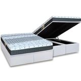 Cama Box Bau Queen Colchao Molas Castor Bonnel System Class One Face Base Crc Courano White 158x198