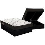 Cama Box Bau Queen Colchao Espuma Ortobom D45 Light Saude Ortopillow Base Crc Suede Black 158x198