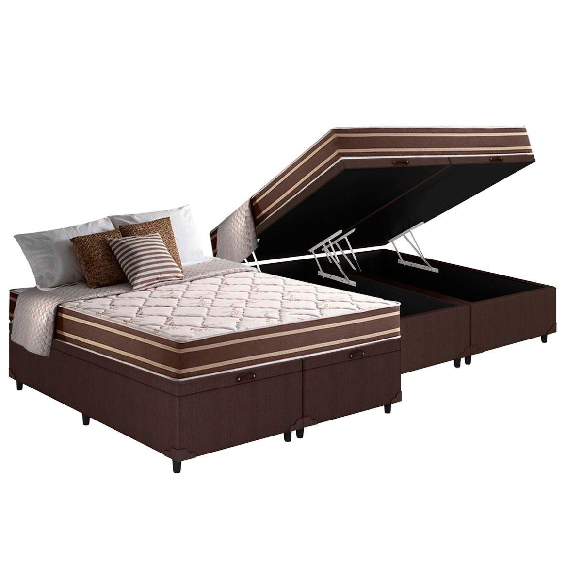 Cama Box Bau King Colchao Molas Ensacadas Anjos Masterpocket Duo Sono Base Crc Courano Brown 193x203