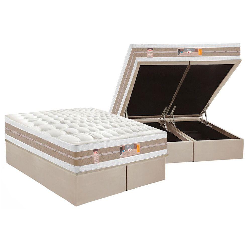 Cama Box Bau Queen Colchao Molas Castor Pocket Silver Star Air Double Face Base Crc Suede Clean 158x198