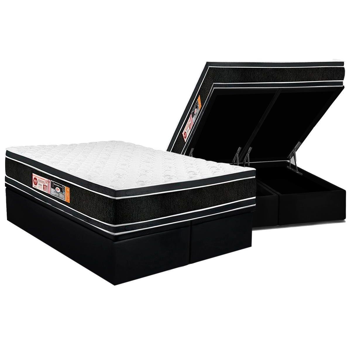 Cama Box Bau Queen Colchao Espuma Castor D33 Black E White Air Double Face Euro Pillow Base Crc Suede Black 158x198