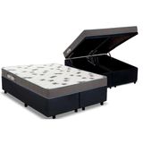 Cama Box Bau Queen Colchao Espuma Ortobom D33 Light Saude Base Crc Suede Black 158x198