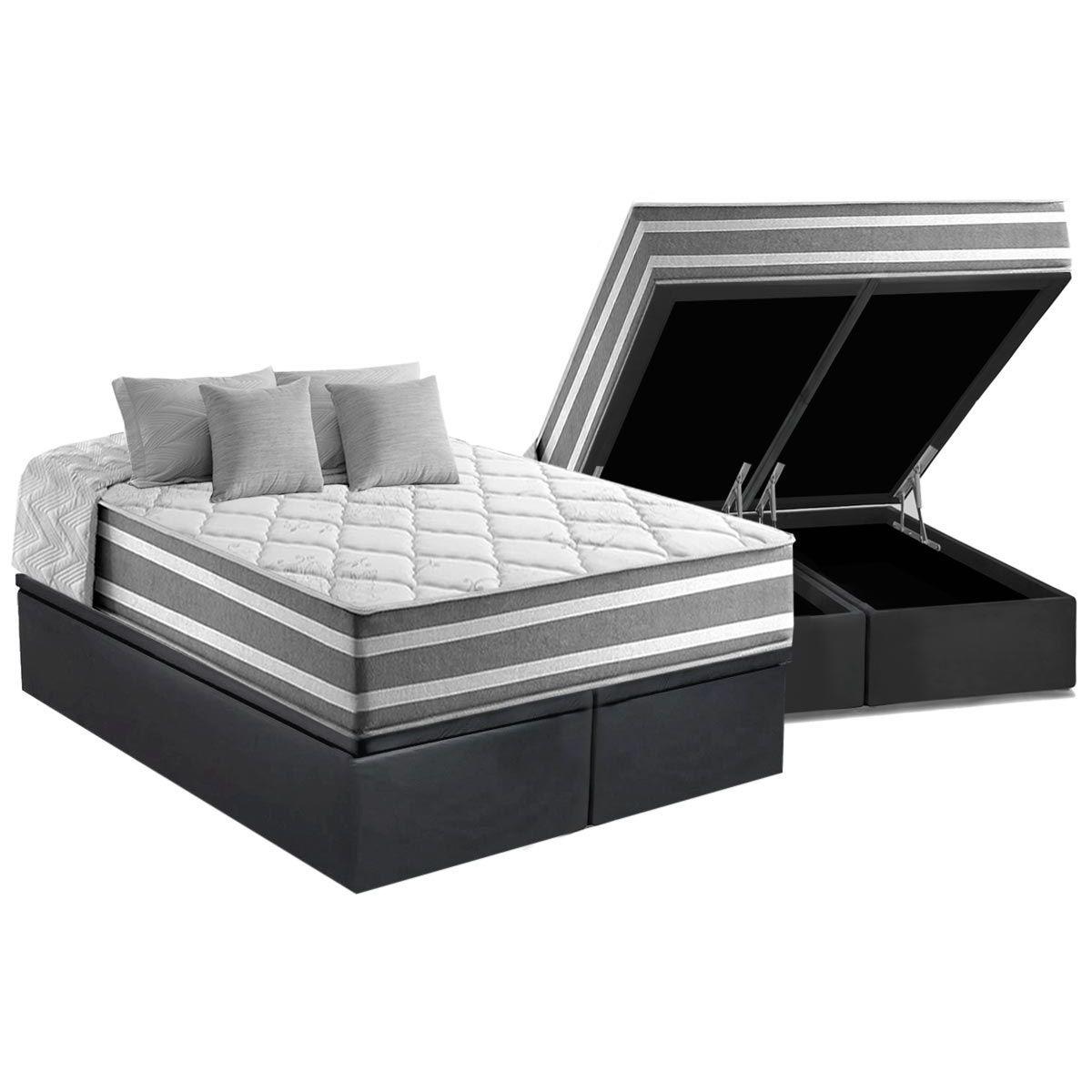 Cama Box Bau King Colchao Molas Anjos Masterpocket Ensacadas Duo Sono Base Crc Suede Gray 193x203