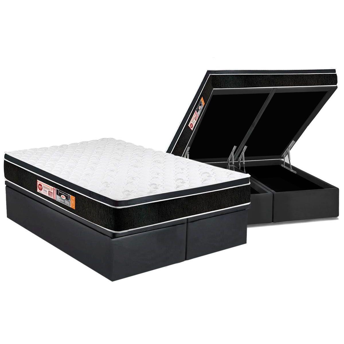 Cama Box Bau King Colchao Espuma Castor D33 Black E White Air Euro Pillow Base Crc Suede Gray 193x203