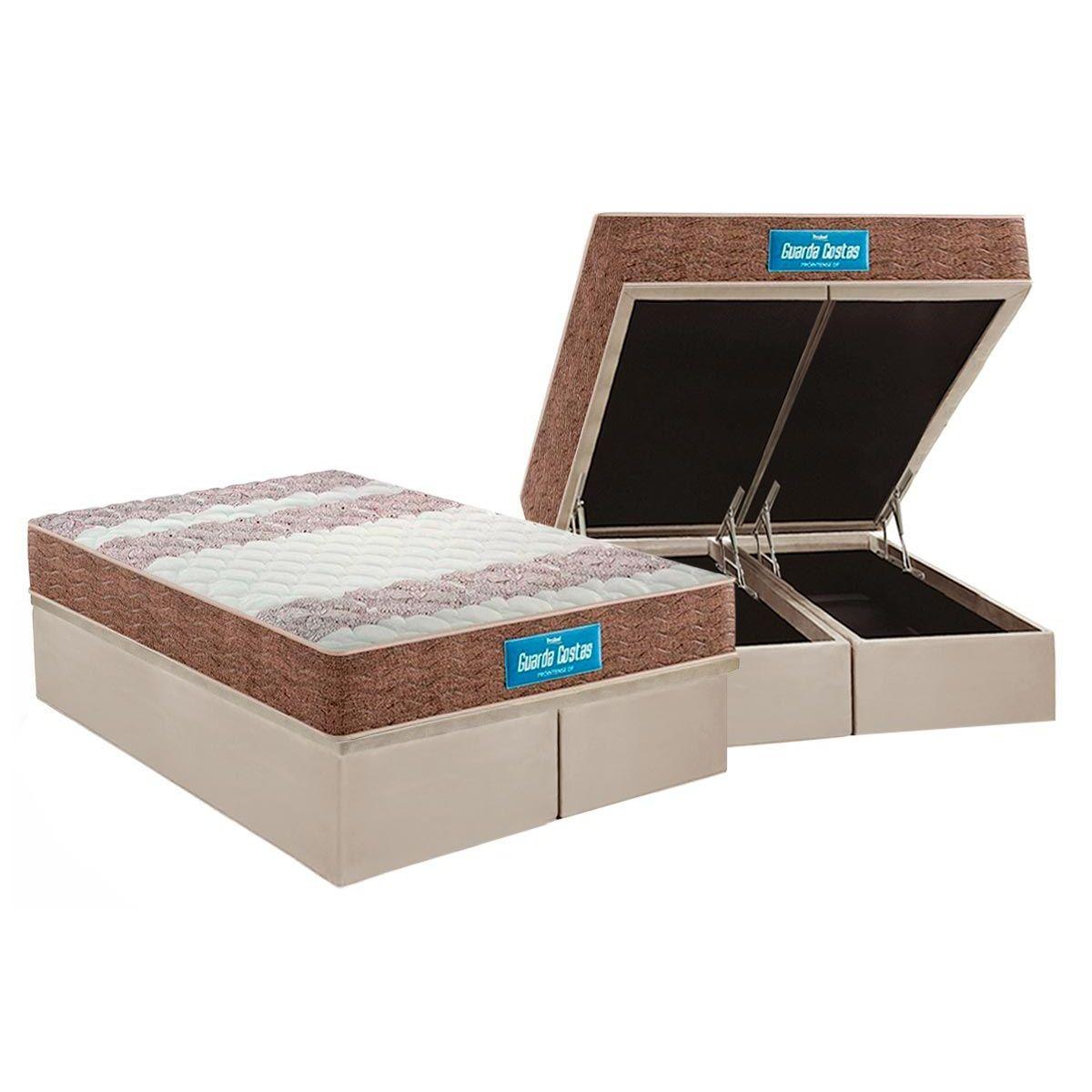 Cama Box Bau Queen Colchao Ortopedico Probel D33 Ep Guarda Costas Prointense Plus Double Face Base Crc Suede Clean 158x198