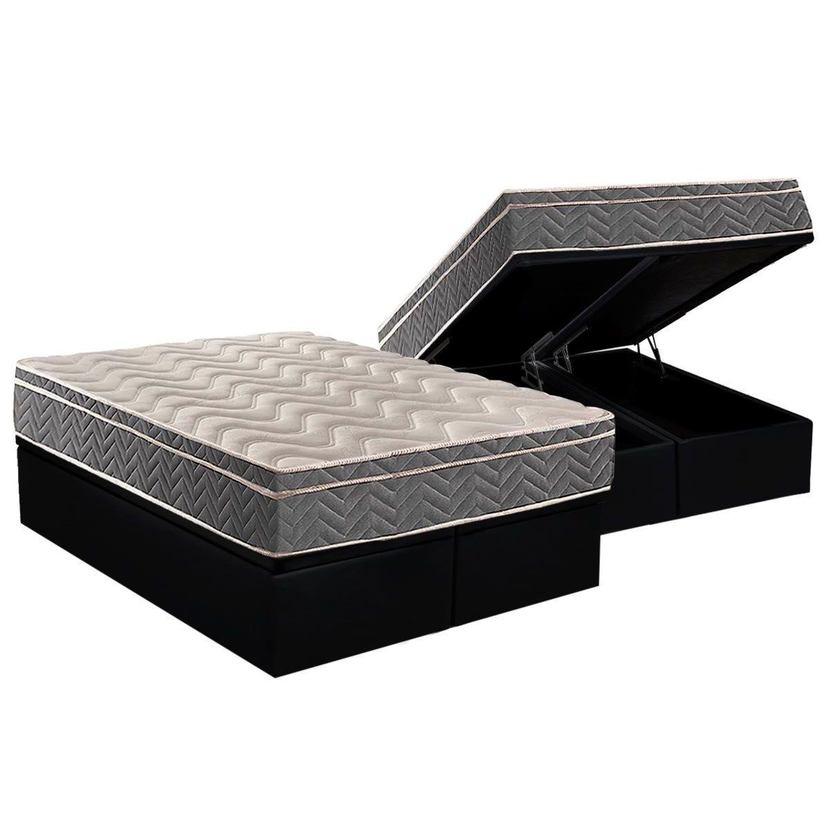 Cama Box Bau Queen Colchao Ortopedico Paropas D45 Ep Confort Mega Firme Base Crc Suede Black 158x198