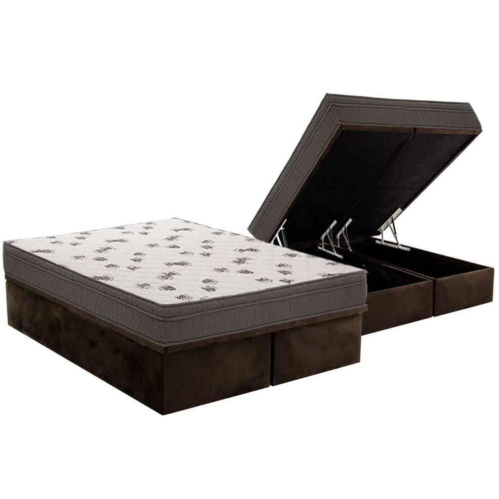 Cama Box Bau King Colchao Espuma Ortobom D45 Light Saude Ortopillow Base Crc Suede Brown 186x198