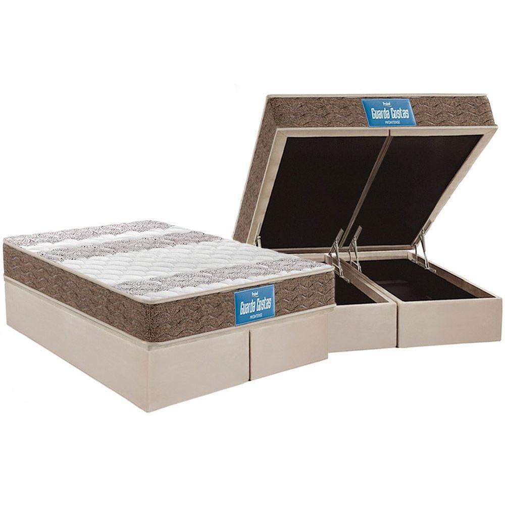 Cama Box Bau Queen Colchao Ortopedico Probel D33 Ep Guarda Costas Prointense Plus Double Face Base Crc Suede Clean 158x198