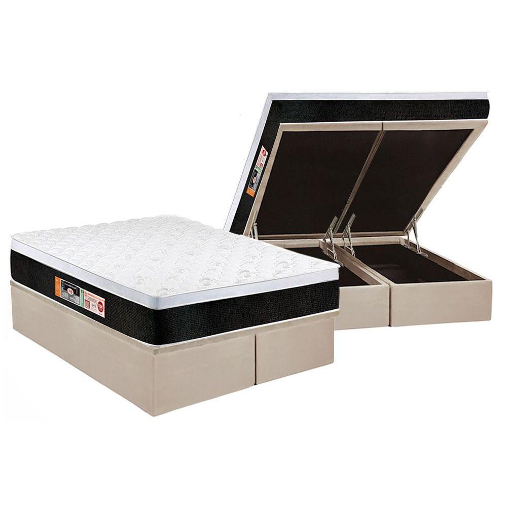 Cama Box Bau Queen Colchao Espuma Castor D45 Black E White Air Euro Pillow Base Crc Suede Clean 158x198