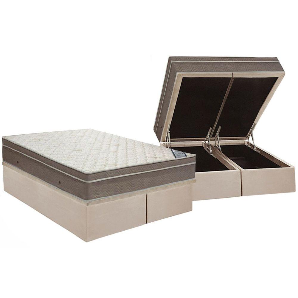 Cama Box Bau Queen Colchao Molas Superpocket Ensacadas Ortobom Light Base Crc Suede Clean 158x198