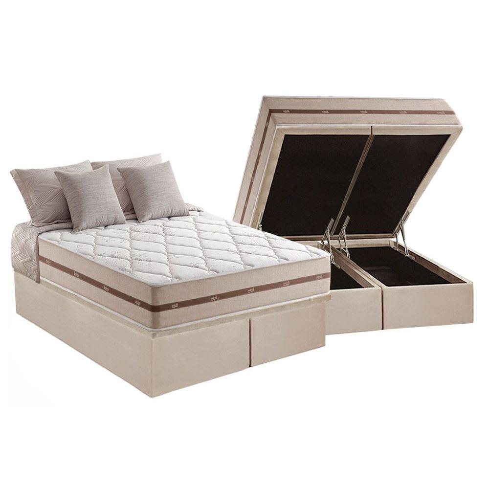 Cama Box Bau King Colchao Molas Masterpocket Ensacadas Anjos Classic Base Crc Suede Clean 193x203